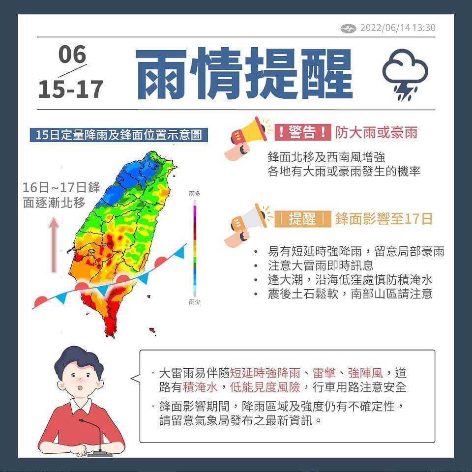 滯留鋒面北移對流雲系旺盛 全台慎防短延時強降雨
