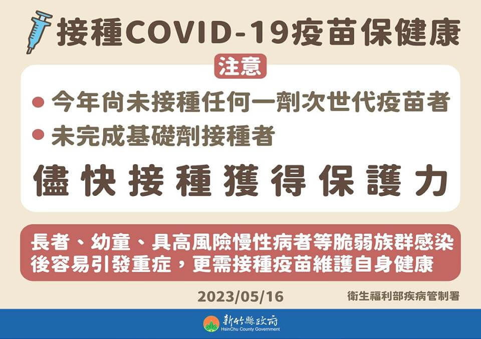 竹縣兩類對象施打疫苗拿好康 500元禮券+4劑快篩劑